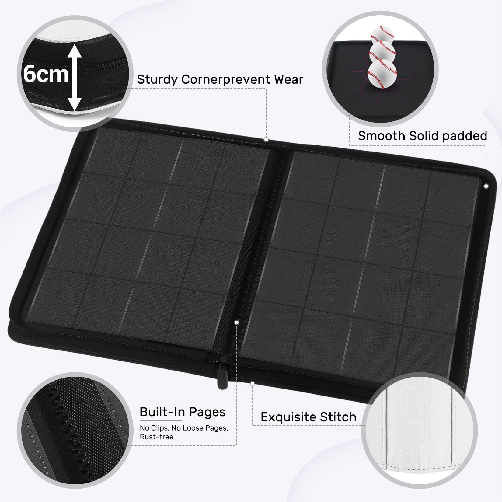 WITHYU Album da Collezione per Carte 16 Tasche, Capacità 1024 Carte - Portacarte Impermeabile Caricamento Laterale con Zip per TCG, Calcio & Collezioni, Portatile (Bianco)