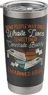 Cornhole Team Bean Bag Player Champ Husband Wife Marriage Stainless Steel Insulated Tumbler