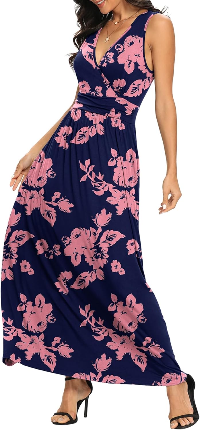 LILBETTER Women Sleeveless Deep V Neck Loose Plain Long Maxi Casual Dress - Image 4