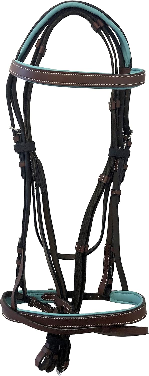 Leather English Teal Padded Bridle with Reins