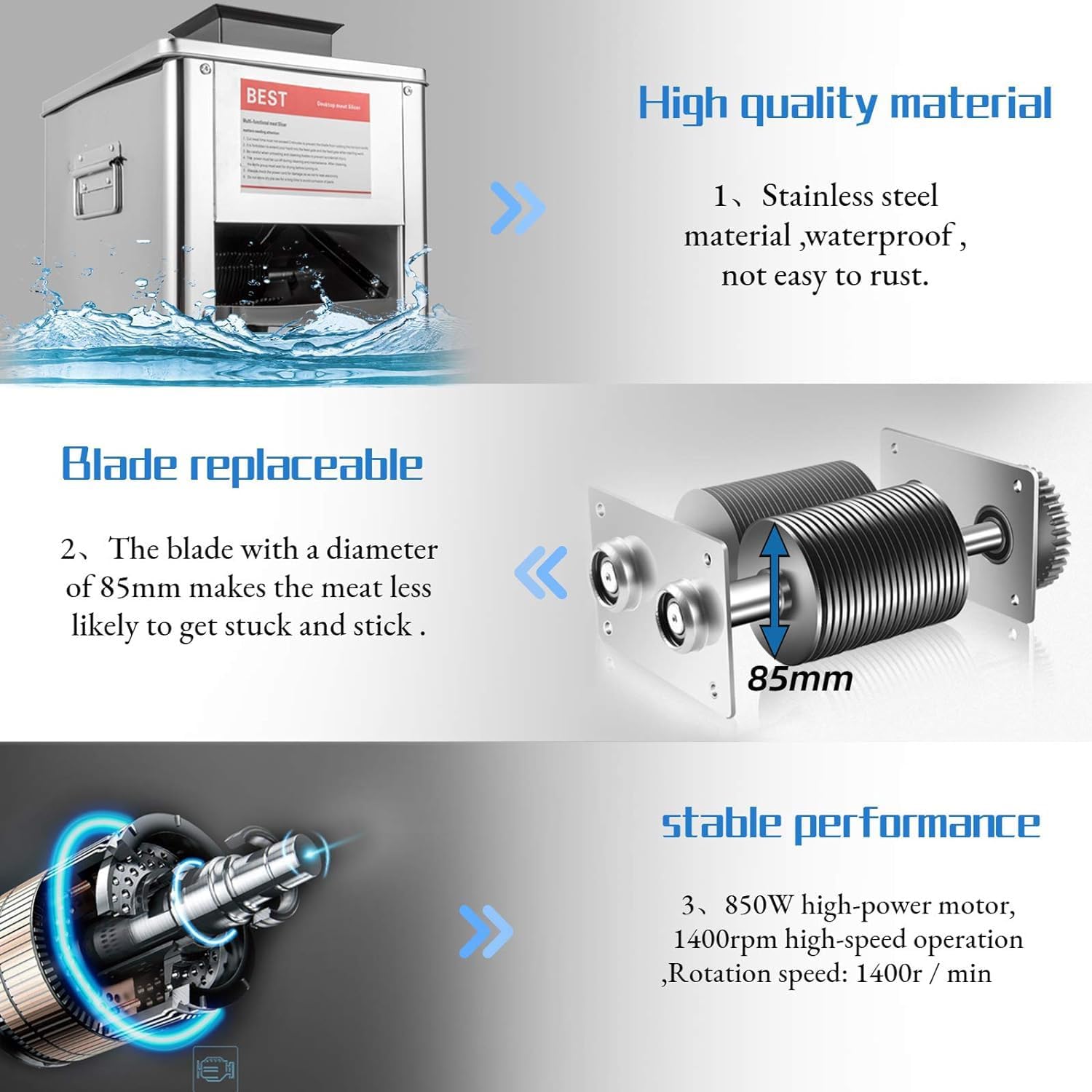 Cortadora De Carne Eléctrica De Acero Inoxidable - Máquina Cortadora Automática De Carne Fresca para Pechuga De Pollo Deshuesada, Cerdo Y Verduras Blandas - Ancho De Rebanada(Size:15mm)