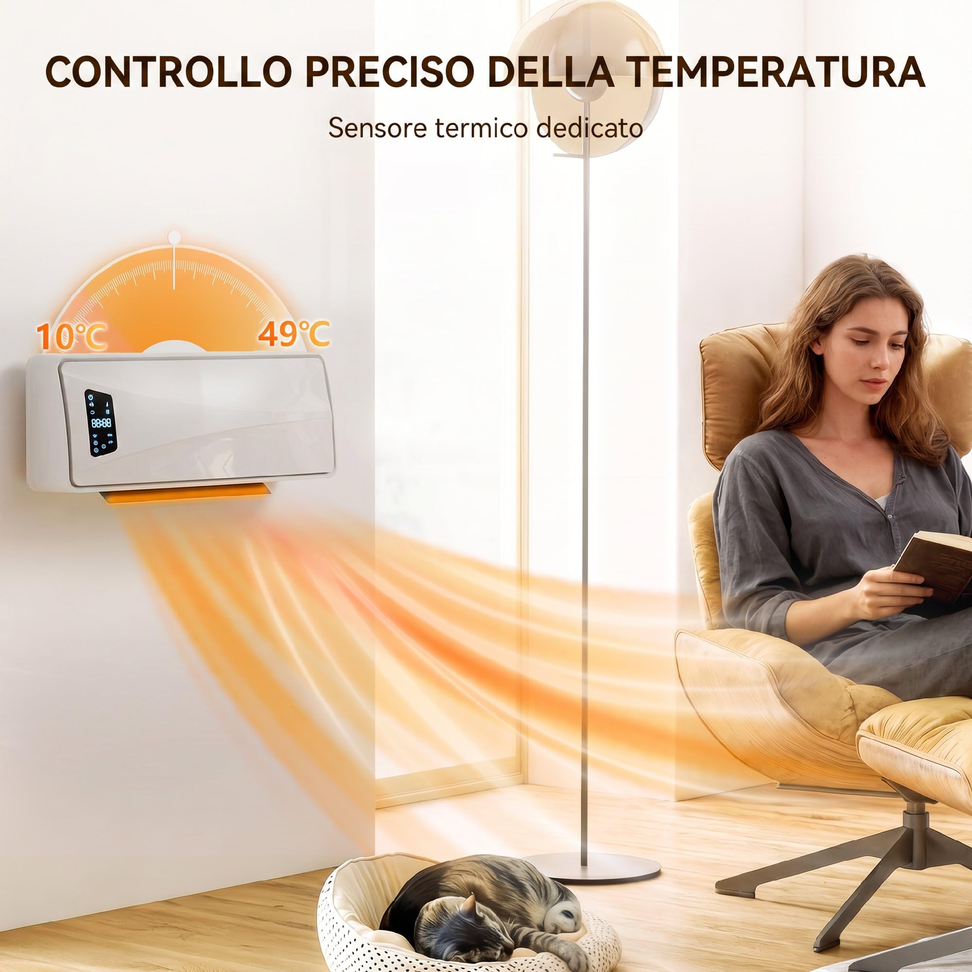 HOMCOM Termoventilatore da Parete 2000W, 3 Modalità, Termostato, Bianco