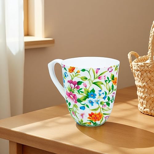 Miniatura 7 de Taza floral de porcelana de hueso de 14 onzas, taza de café floral para mujeres y hombres, taza de té de café de porcelana de hueso con asa cómoda,