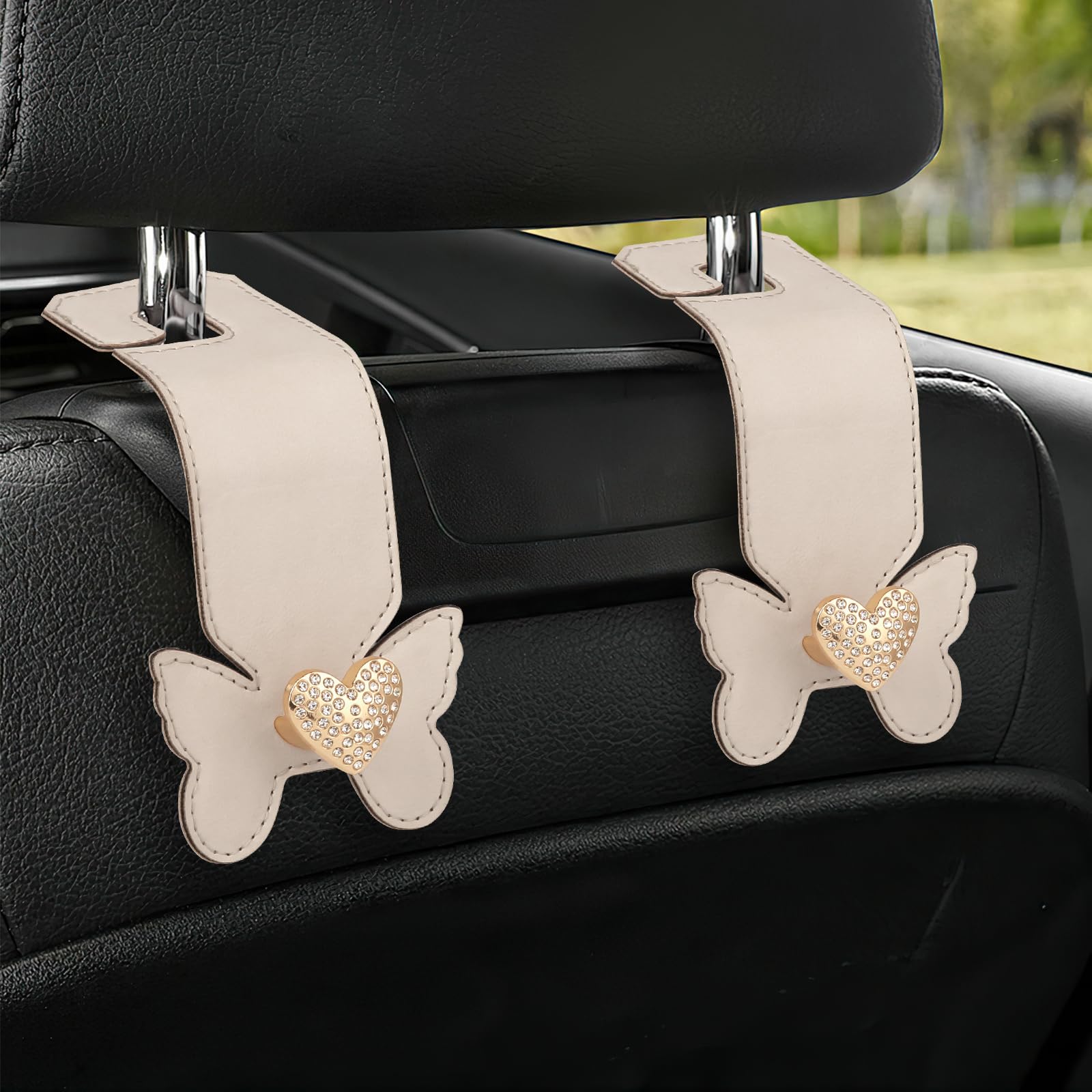 COGEEK Car Seat Back Storage Hook, Cute Leather Purse Holder for Headrest 2 Pack Universal Vehicle Hooks Hanger for Hanging Purse Handbag Grocery Bags