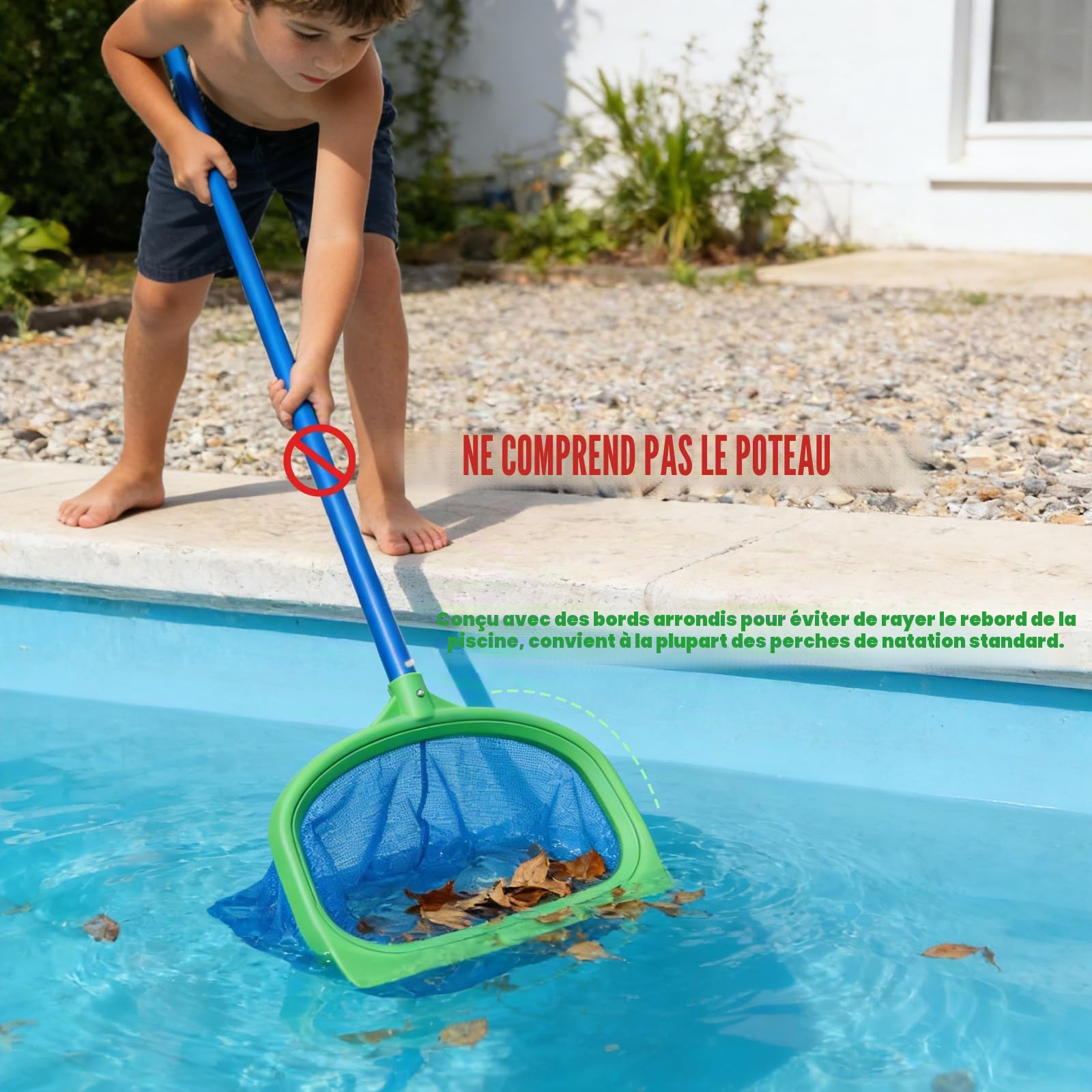 Epuisette de Piscine Maille Fine(Aucun Bâton), Épuisette de Fond & Surface Ecumoire pour Piscine, Jacuzzi, Spa, Bassin Exterieur Professionnelle, Filet de Nettoyage de Fond Piscine