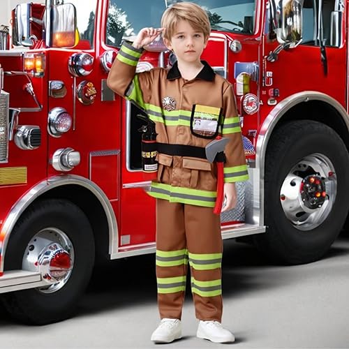 Miniatura 5 de yolsun disfraz de bombero para niños y niñas, 7 piezas