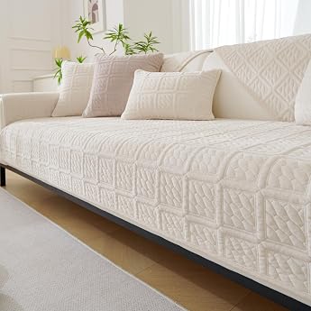 Upgrade Milky Velvet Super Soft Sofa Cover L-Shape U-Shape 1/2/3/4-Seater Corner Couch Cover Set Universal Non-Slip Sofa Protector Throw Protective Blanket for Living Room Cream 70 x 70 cm