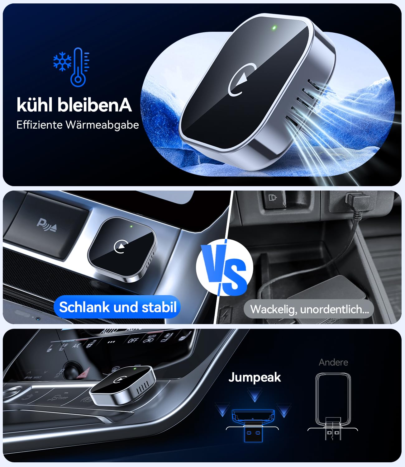 Wireless CarPlay Adapter für iPhone, kabellos, Plug & Play, stabile Verbindung, Mini Design