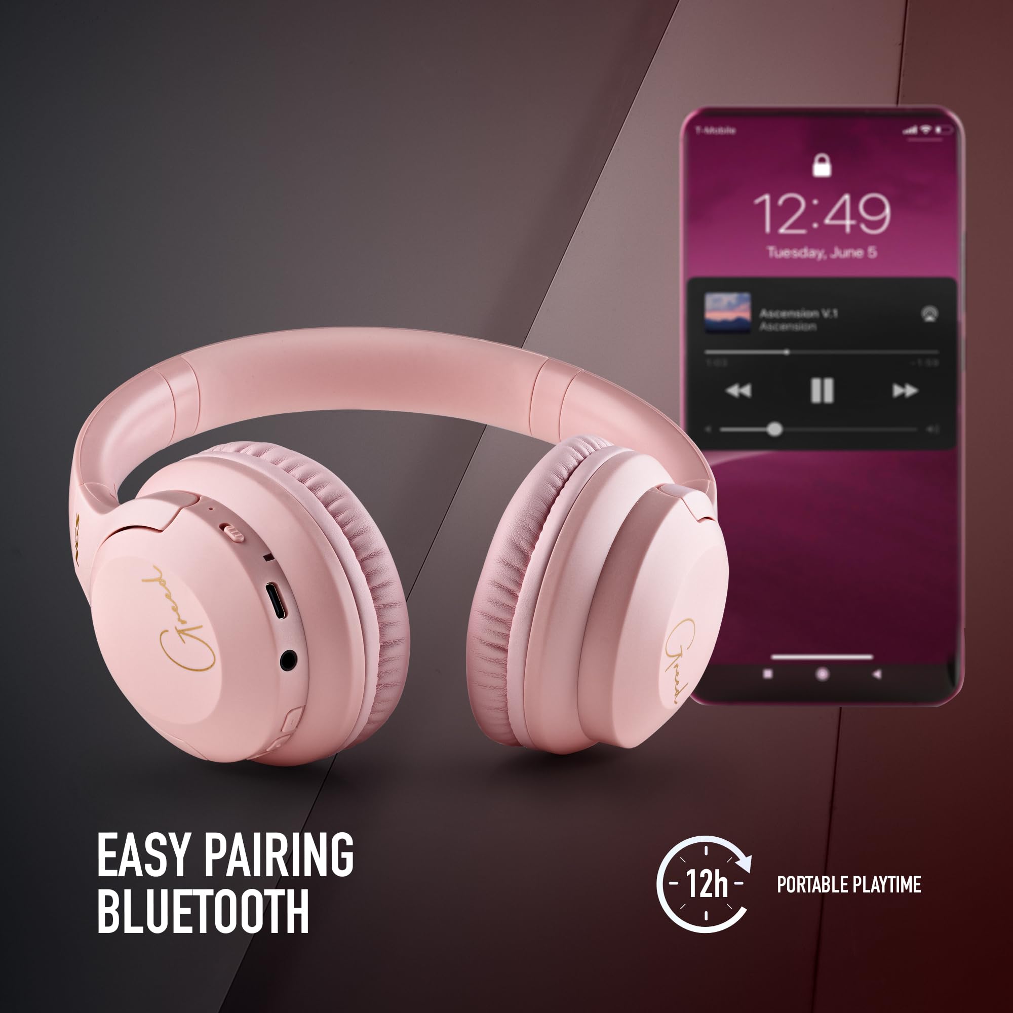 NGS Artica Greed Pink - Casque Supra-aural sans Fil, Compatible avec la Technologie Bluetooth, Léger et Pliable, Microphone Intégré, Batterie 40h, Couleur Rose