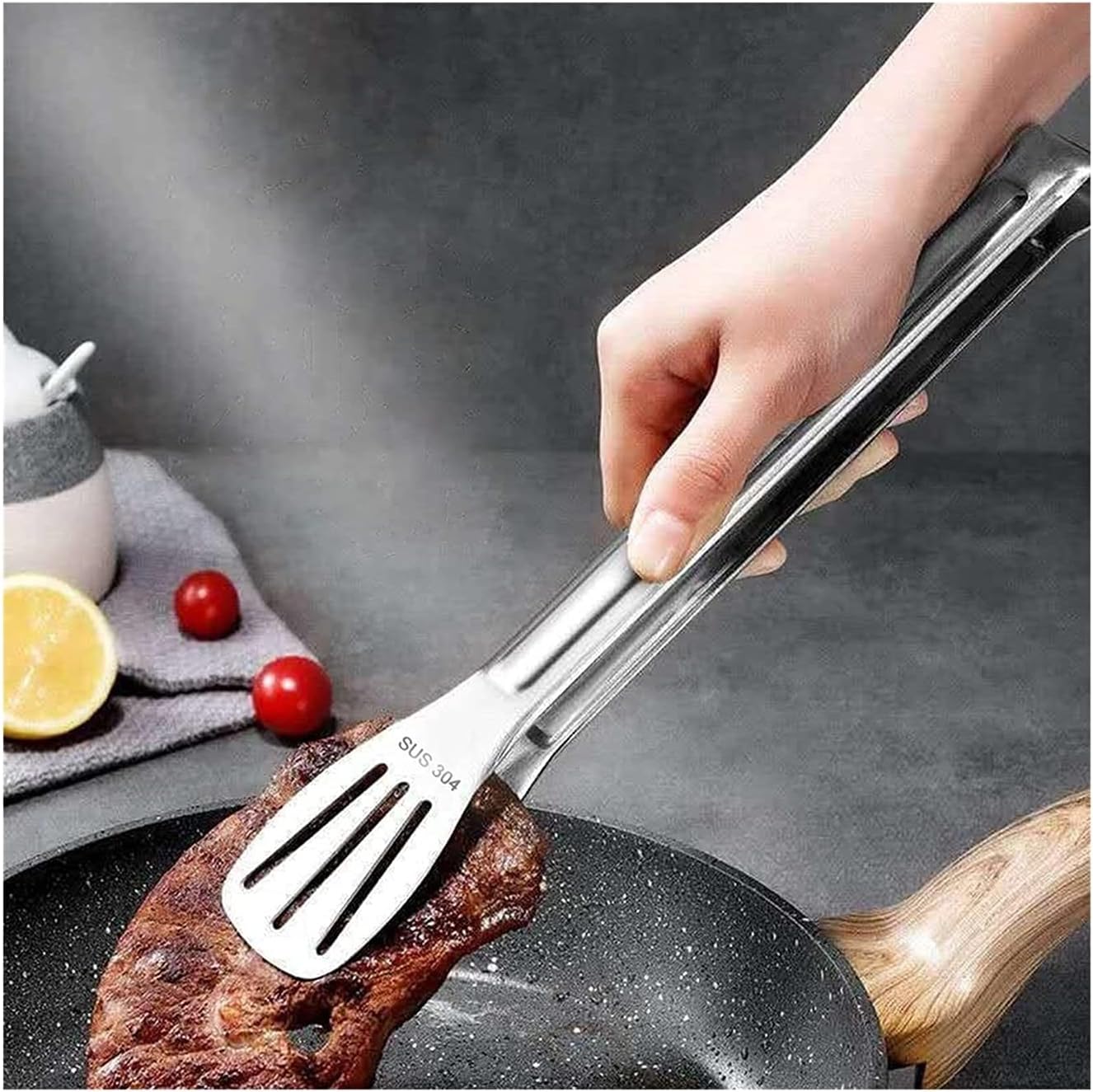 Kitchen Tongs Bread Tongs-304 Stainless Steel Heat Res-istant Barbecue Cooking Salad Baking Serving Buffet Kitchen Tool Tongs (Size : C)