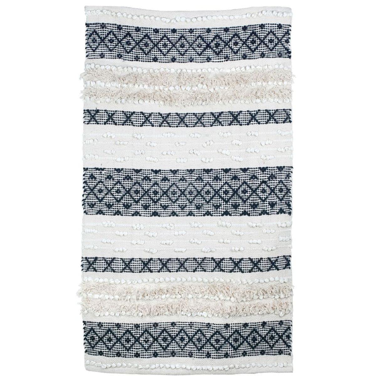 Tapis bohème ethnique tissé avec motifs géométriques et franges