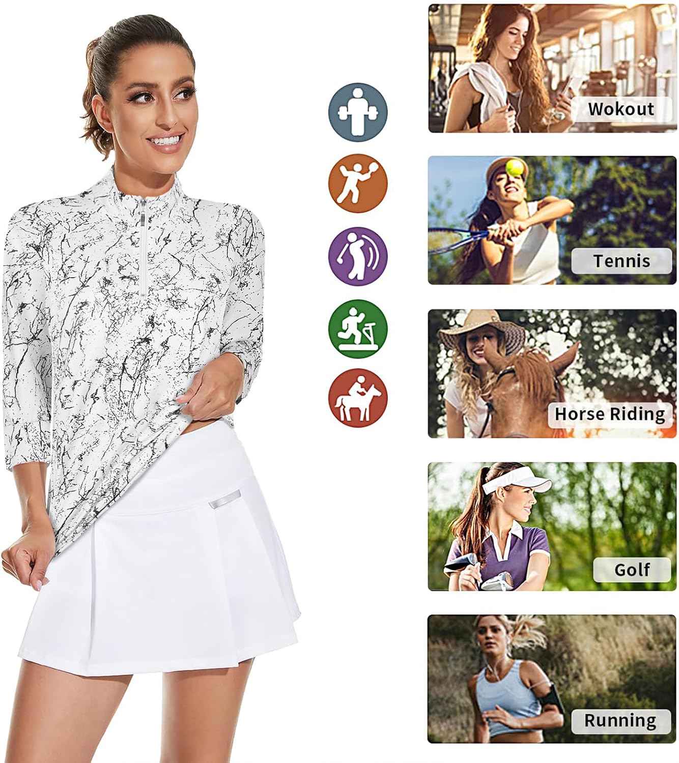 Viracy 3/4 Sleeve Womens Golf Shirts Quick Dry Quarter Zip Workout Tennis Polo Tops with Pocket - Image 3