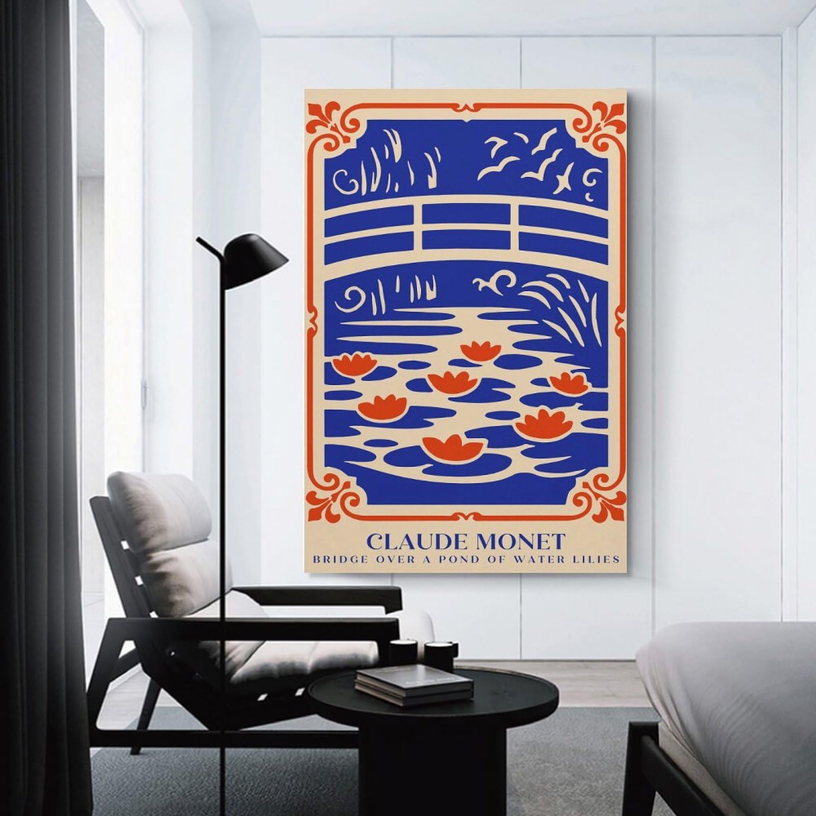 Junmoney Claude Monet Water Lilies Canvas Wall Art, 24x36inch(60x90cm), for Bedroom, Guest Room Or Reading Nook, Decorative Wall Art for Cosy Rooms