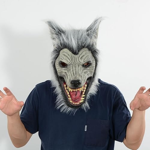 Miniatura 4 de Máscara de hombre lobo, máscara de cabeza completa de látex de cabeza de lobo, máscara de terror aterrador, disfraz para Halloween, carnaval, fiesta