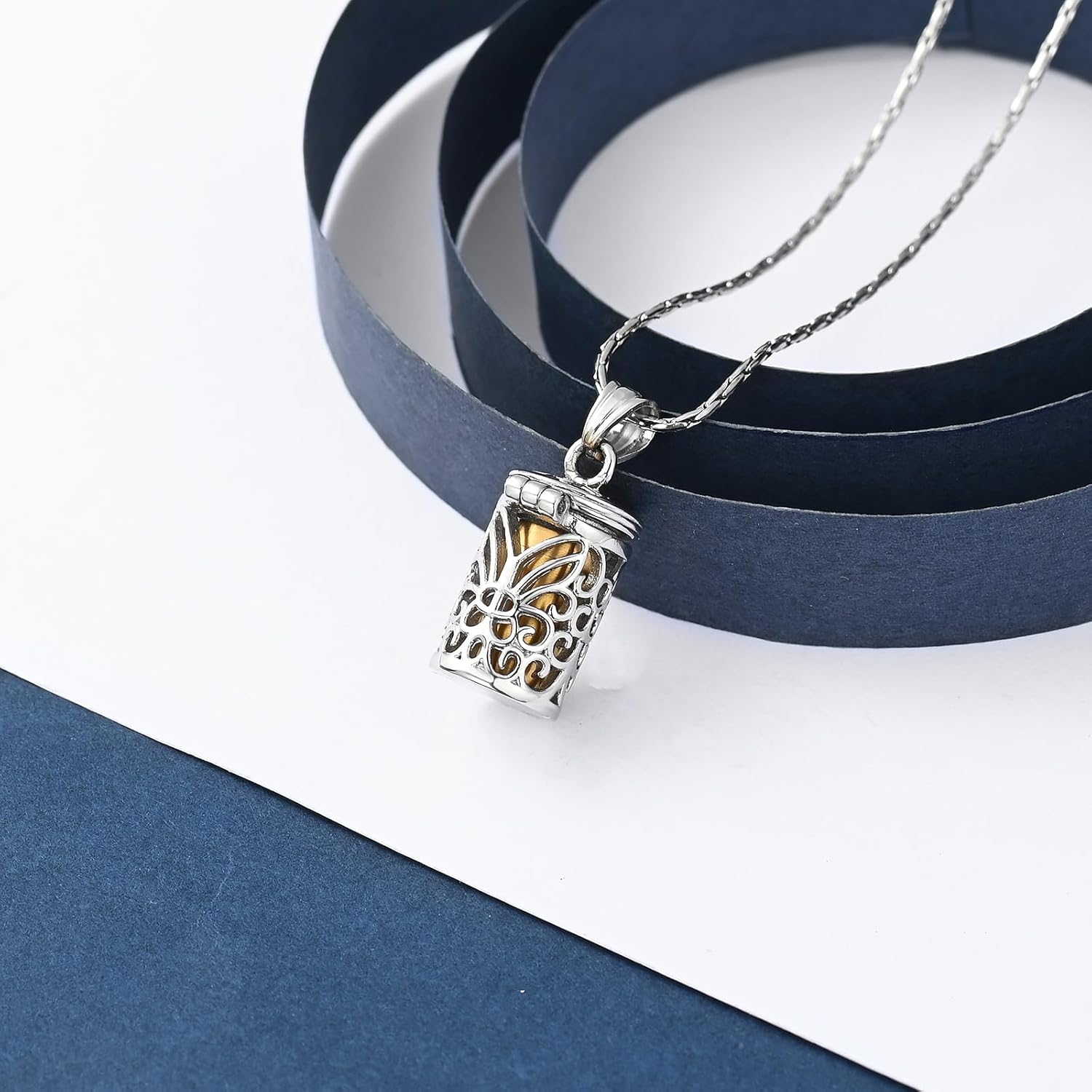 constantlife Hollow Cylinder Cremation Jewelry for Ashes with Vial Butterfly Urn Necklace for Ashes for Women Men Keepsake Memorial Lockets Pendant for Loved One Urns for Human/Pet Ashes - Image 3