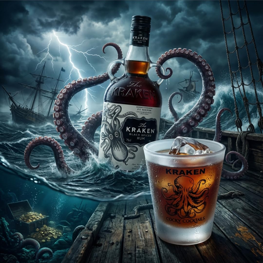 Cocky Cocktails - Bicchierini da shot dritti Kraken Rum (confezione da 2)