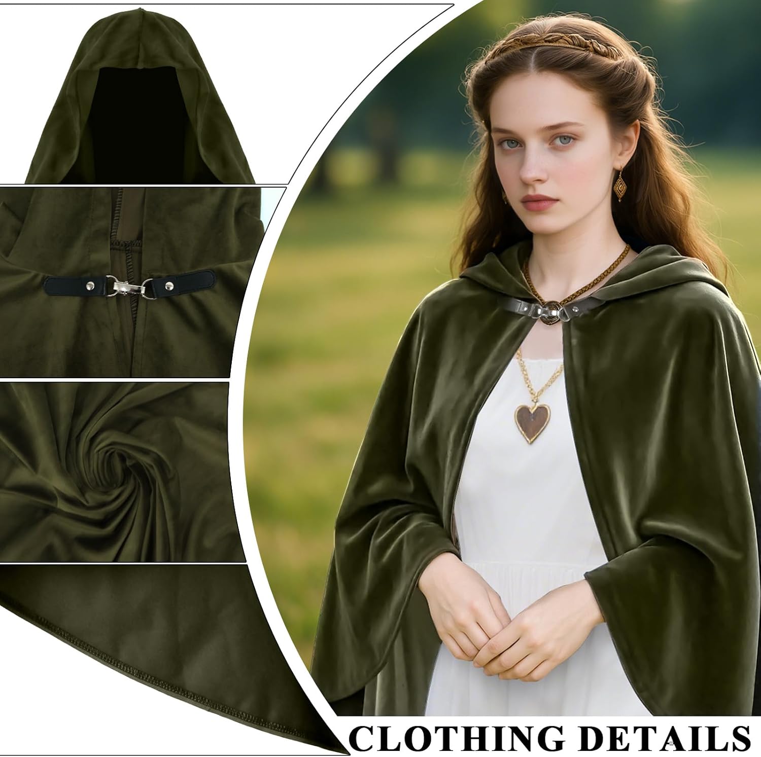 Medieval Hooded Cloak for Women - Renaissance Costume Cape, Halloween Cosplay Wizard Witch Hooded Cloak - Image 6