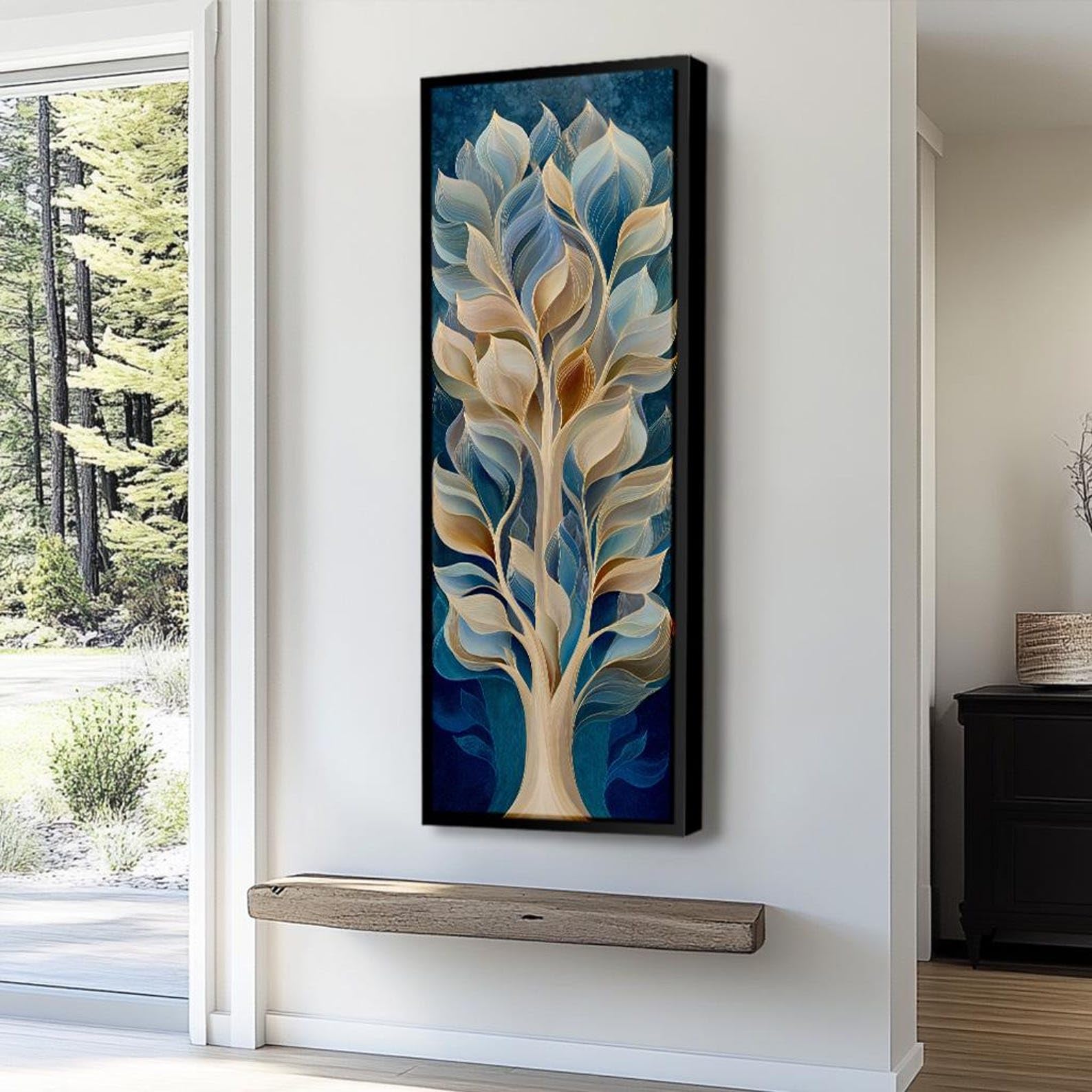 Cuadro vertical alargado con estampado de árbol para oficina, lienzo abstracto alto y estrecho para la decoración del comedor, sala de estar y dormitorio (65 x 195 cm/sin marco).
