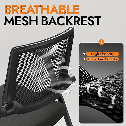 Miniatura 8 de FYLICA Silla de oficina plegable con ruedas de poliuretano y reposabrazos suave, respaldo de malla ergonómica, silla apilable para sala de