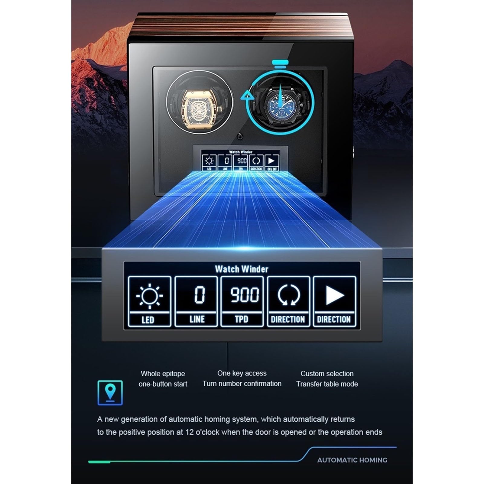 Rotomat do 24 zegarków automatycznych, drewno, ekran LCD