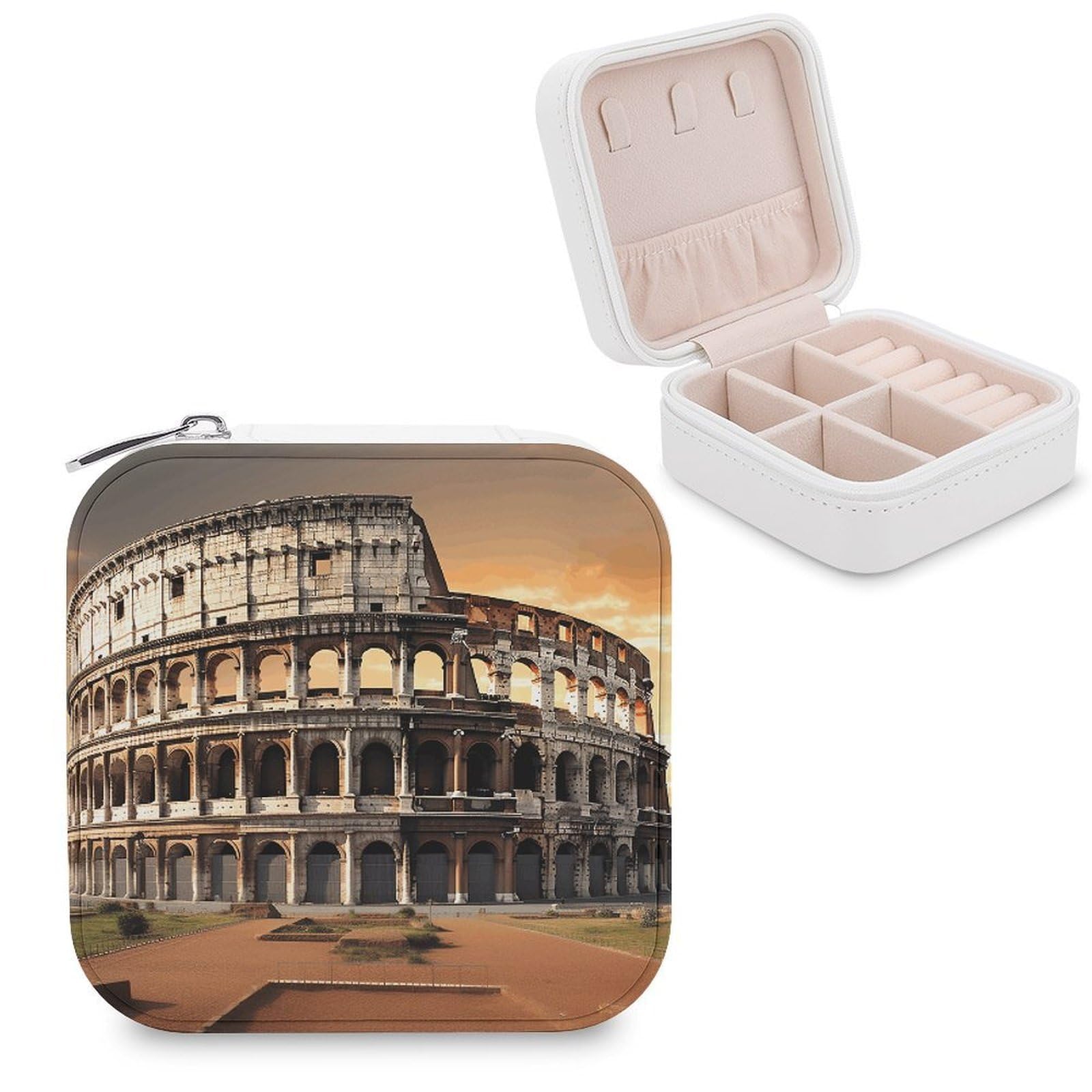 VstaDank Ancient Colosseum Travel Jewelry Case Small Portable Jewellry Organizer Box PU Leather Organizer Boxes Personalized Jewellery Storage Holder Gift for Womens Rings Earrings