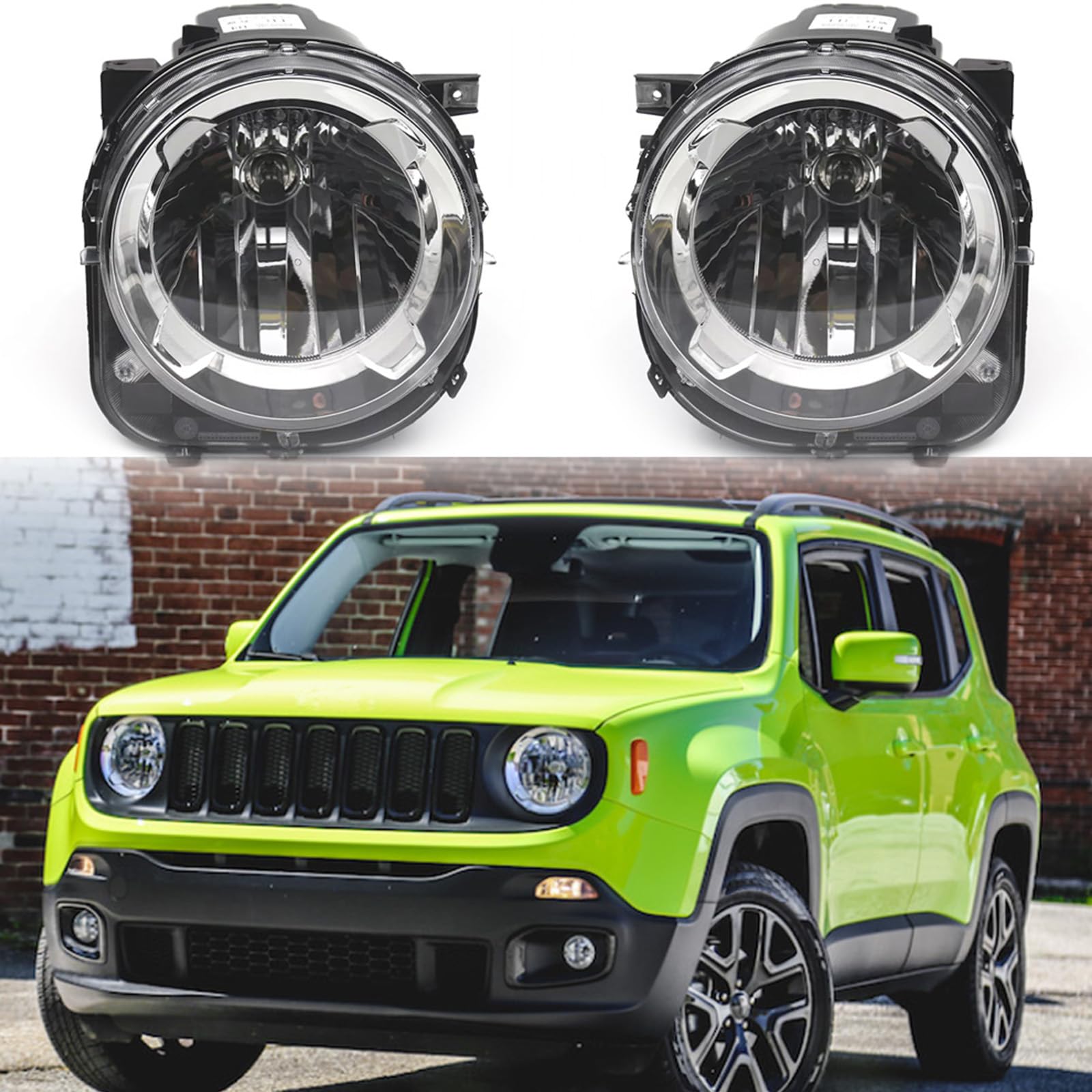 Jie Norman Headlights Fit For 2015-2018 Jeep Renegade Halogen Replacement