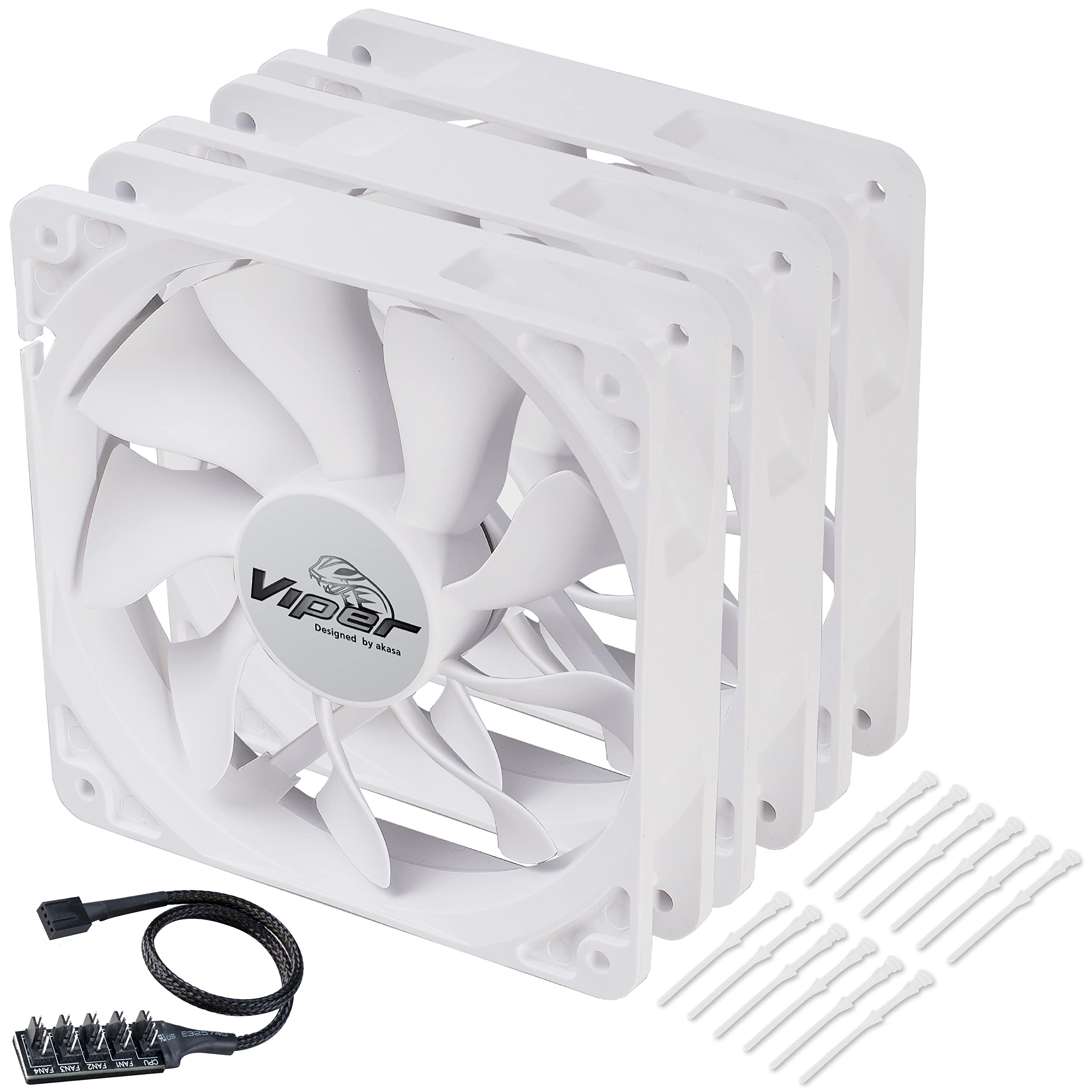 Buy Akasa 120mm Viper White Fan, PWM Case Fan, HDB Long Lifespan Bearing, PWM Splitter Hub and