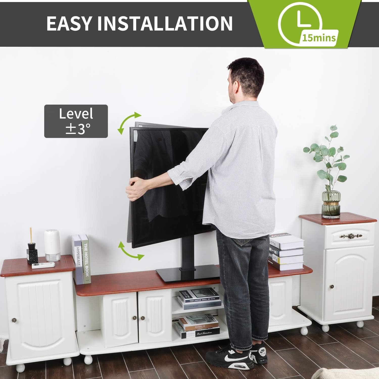 Discount 90% AM alphamount Universal TV Stand Swivel Tabletop TV Base Fits 26-55 Inch LED LCD OLED 4K Flat Curved TV Monitor with VESA 400x400mm Height Adjustable TV Mount Stand Rotation Hold up to 88lbs APPSTVS12