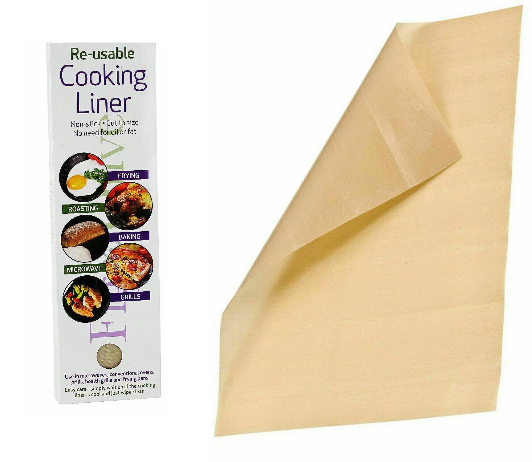 Pack of 3 Reusable Cooking Liner, Non Stick, Cut to Size Protector Sheet for Gas/Electric Oven, Microwave, Pans, Baking Trays, Grill| Heat Resistant Up to 260°C| Washable| Multi Purpose| 25cm x 33cm