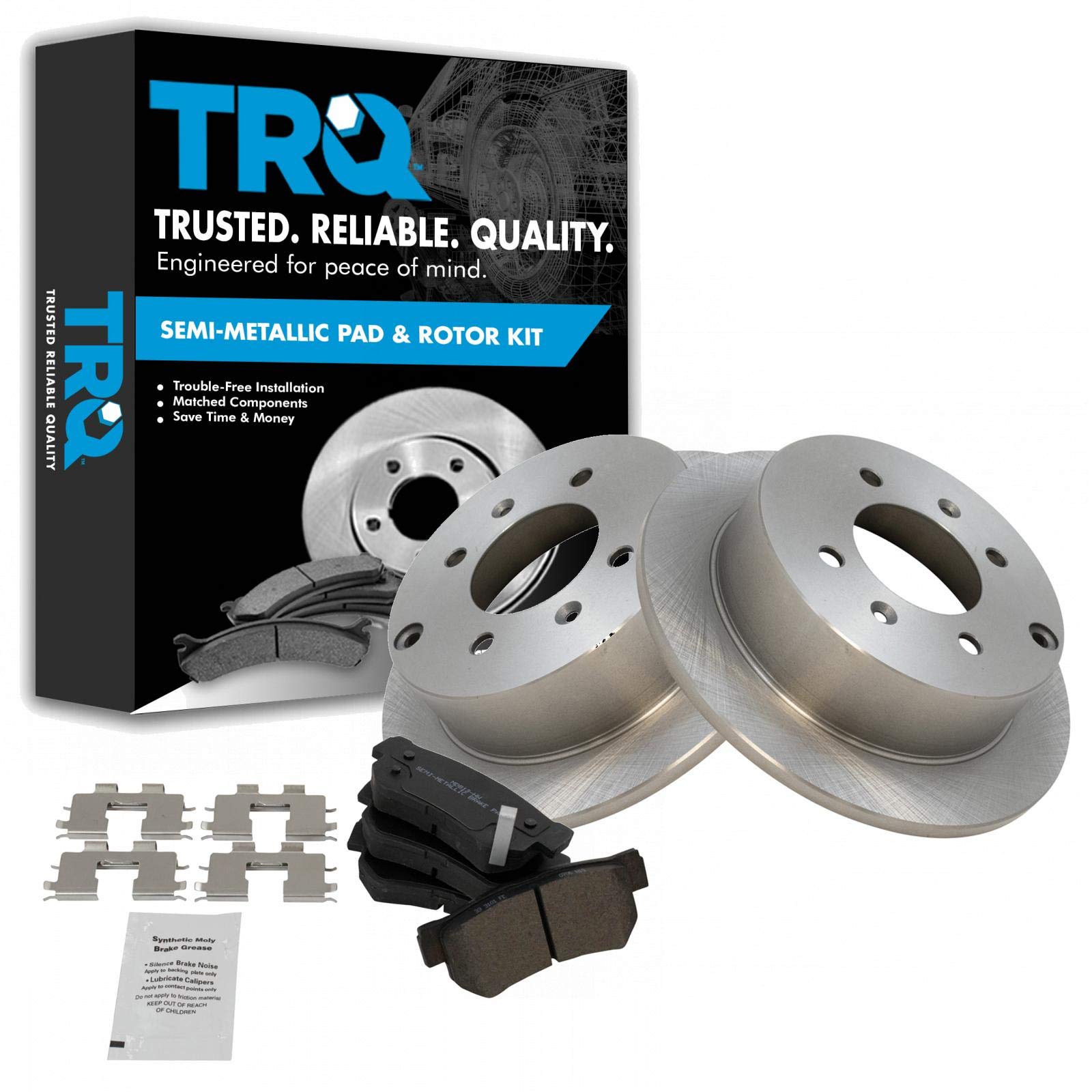 TRQ Rear Brake Pad and Rotor Set Semi Metallic Solid Rotors