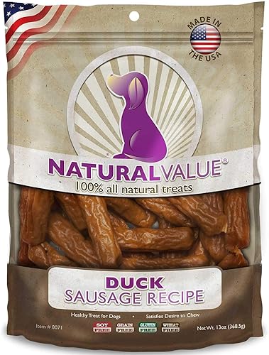 Loving Pets Natural Value - Salchichas de pato masticables suaves y naturales para perros, 13 onzas