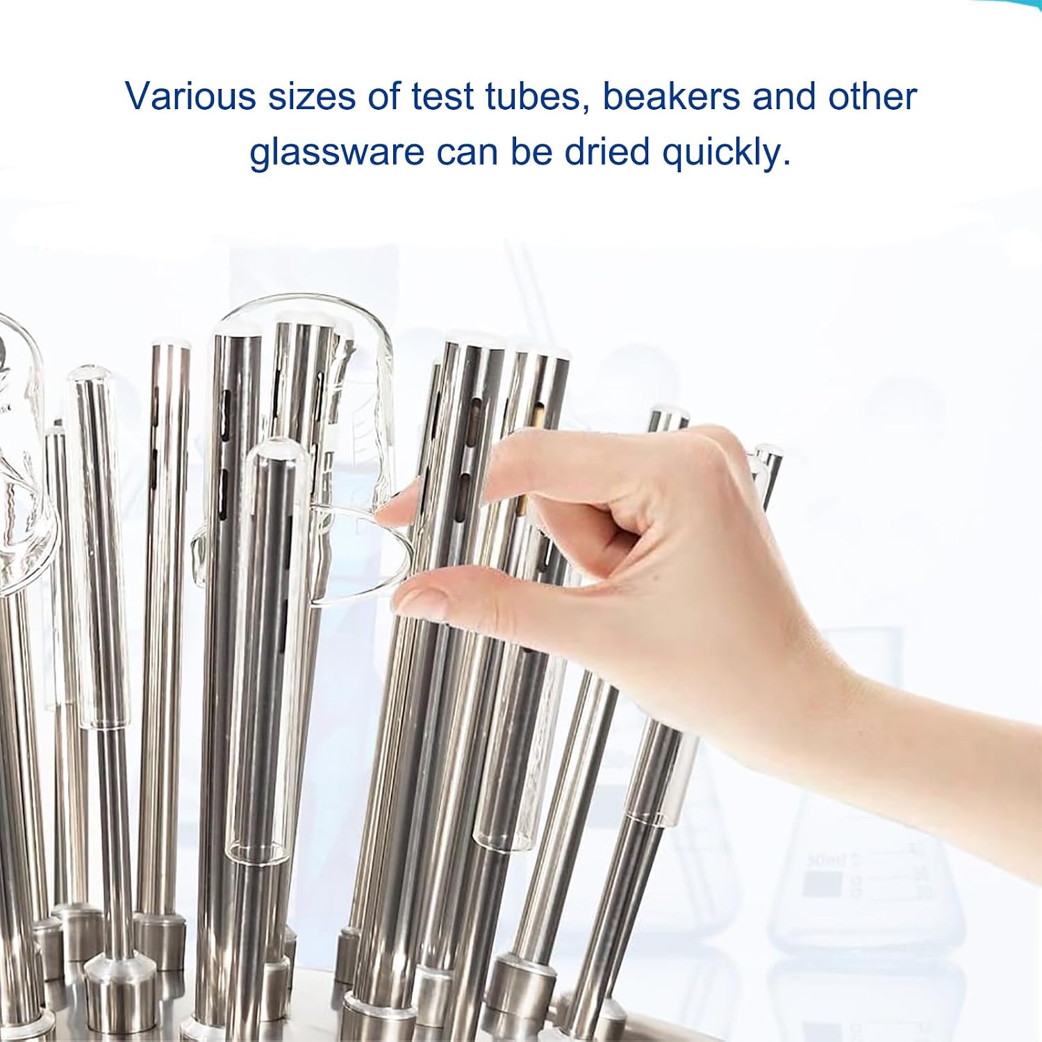 Water Bottle Drying Rack, Electric Air Flow Drying Rack Lab Glassware Dryer Stainless Steel Dryer with Drying Pipes for Glass Test Tubes and Beakers,12 Hole