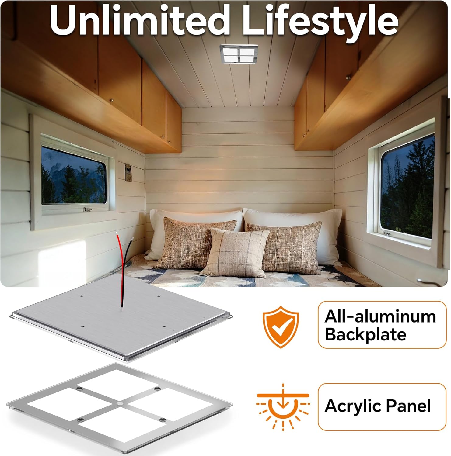 RV 12V LED Ceiling Dome Light with Switch, Square 8-1/2" Fixture, Dimmable 1080LM Lights with Acrylic Shade for RV Trailer Camper Boat Interior Lighting, Surface Mount (5000K Cool White)
