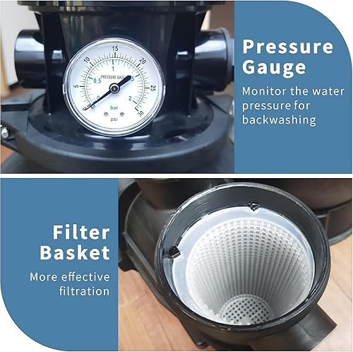 Miniatura 6 de LANCHEZ Bomba de filtro de arena de 13 pulgadas para piscina sobre el suelo, bomba de piscina de 34 HP, máximo 3500 GPH para piscinas de hasta