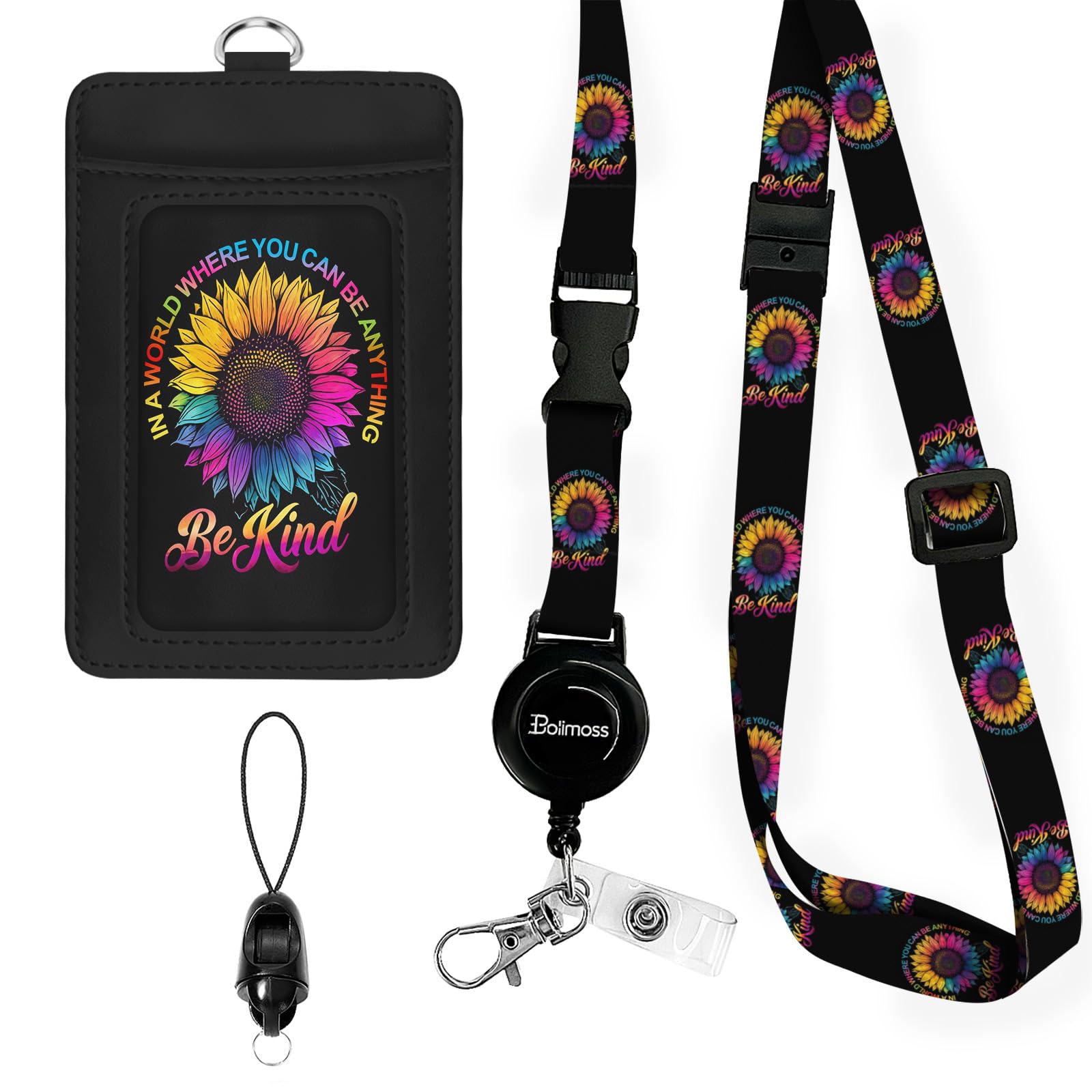 bolimoss Be Kind ID Badge Holder with Lanyard, Sunflower Breakaway Lanyard & Retractable Badge Reel โ image 1