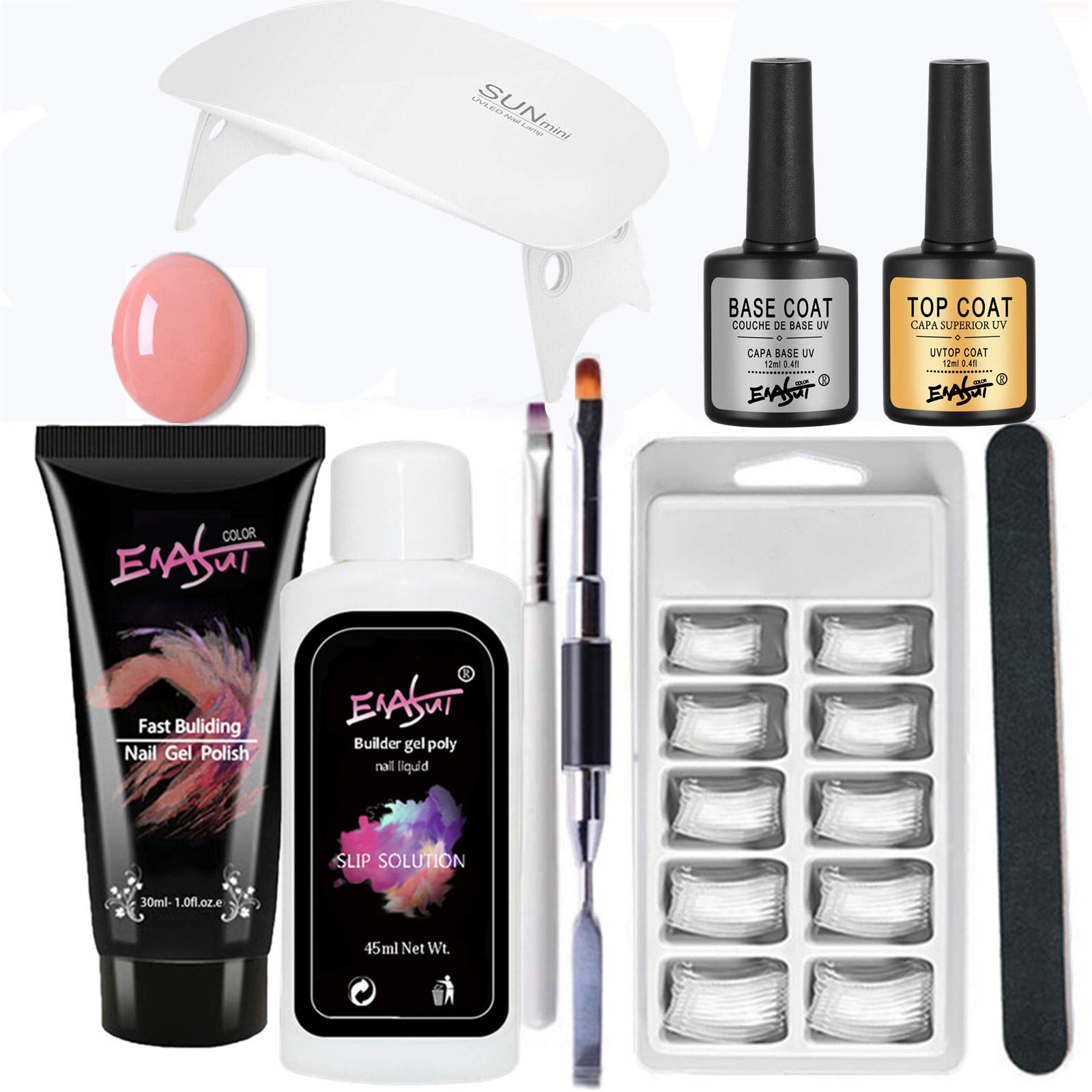 Enasui Poly Builder Gel Nail Enhancement Set Nail Extension Gel Slip Solution Professional All-in-One -Nail Manicure Kit with Nail Dryer for DIY Mother Girl Gift (Coral Pink)