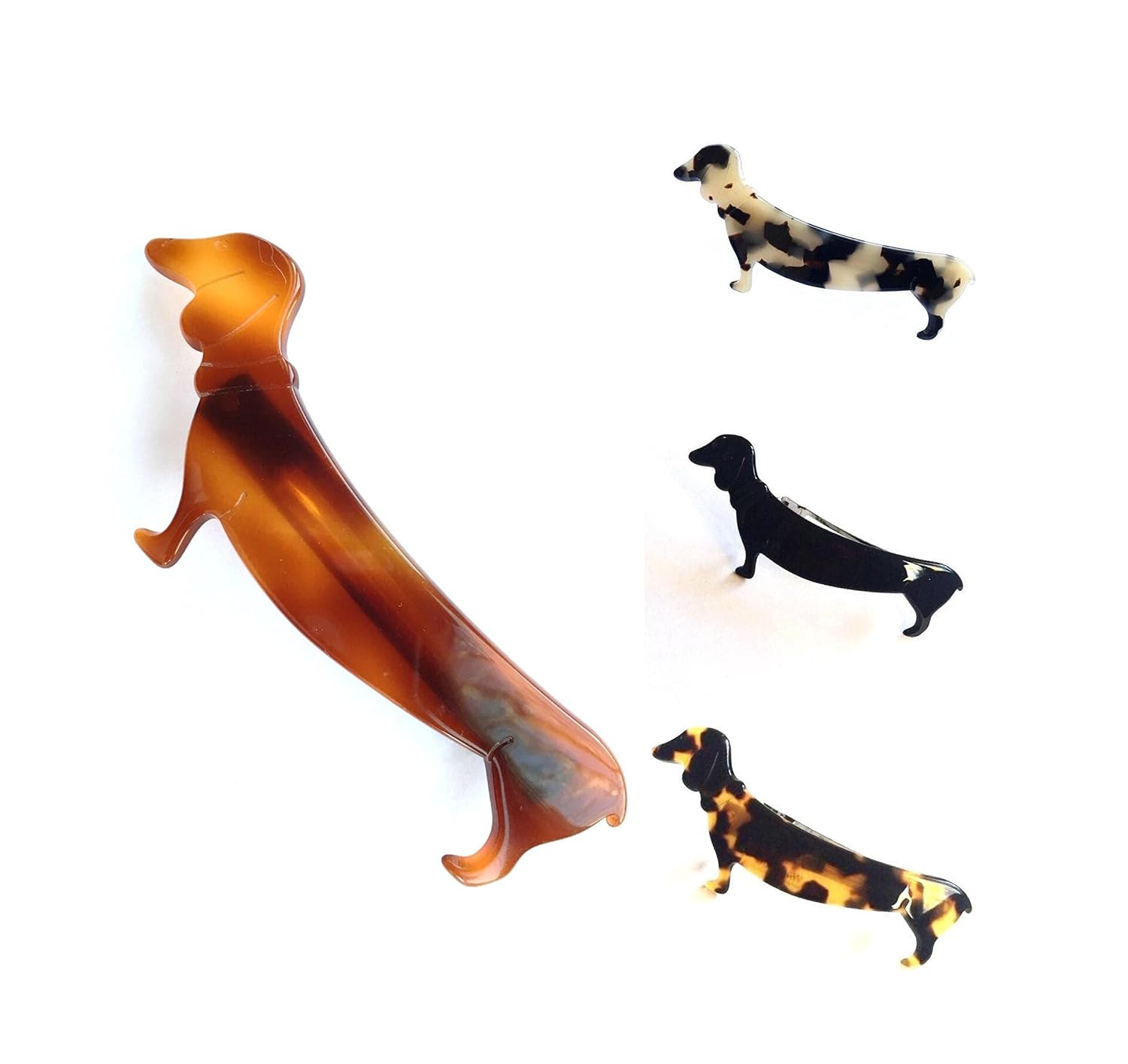 Wardani, Dachshund, wiener dog, French tortoiseshell Barrette. handmade in France (Black)