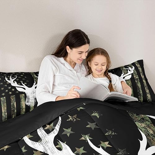 Miniatura 5 de Erosebridal Juego de ropa de cama rústica de ciervo, diseño de camuflaje verde militar, bandera estadounidense, juego de edredón King para niños y