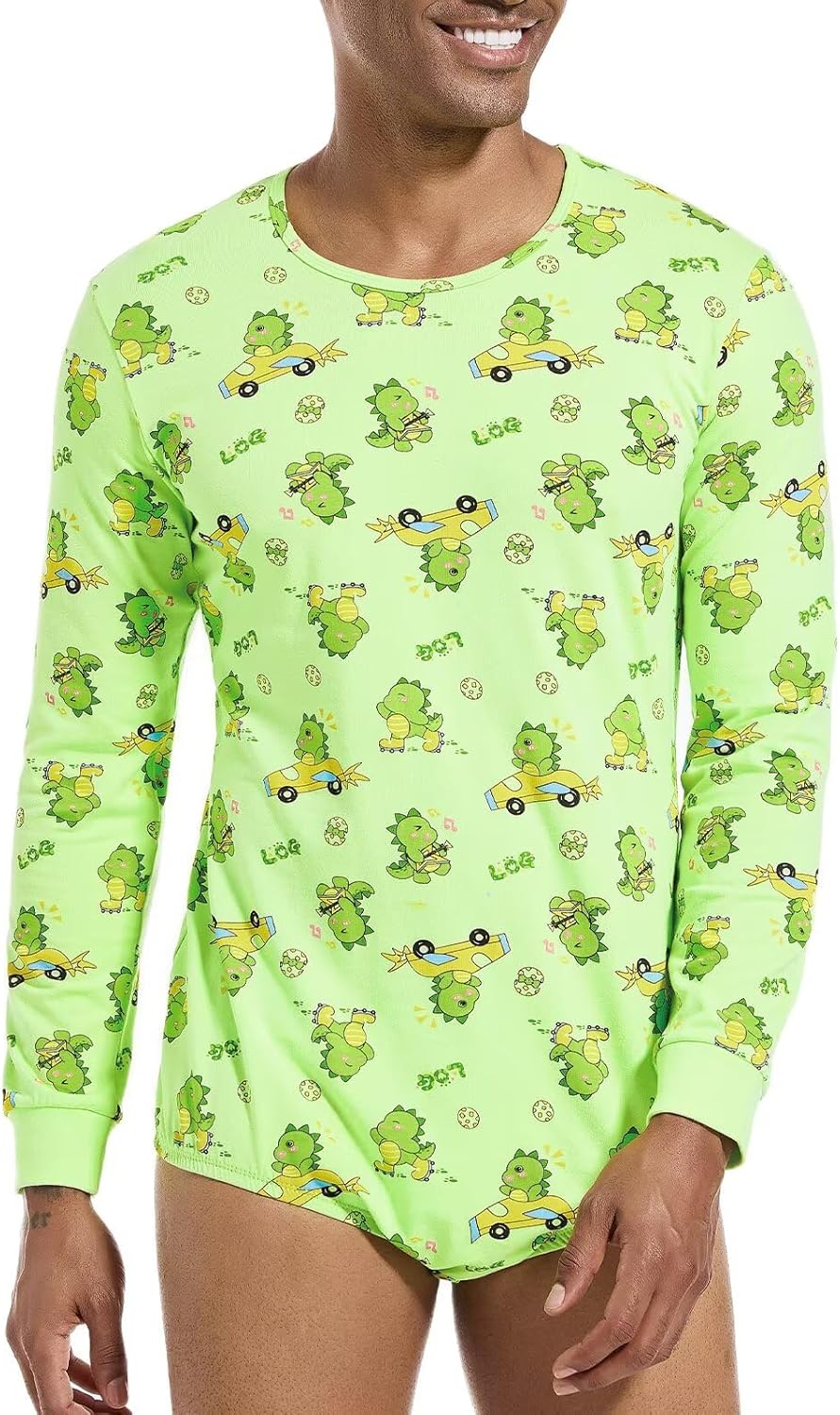 Landofgenie Mens Onesie Long Sleeve Bodysuit One Piece Pajamas Snap Button Crotch Top Cotton Adult Romper for Men - Image 4