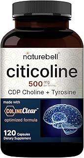 NatureBell Citicoline 500mg - 120 Capsules - Brain Function Support for Adults - Memory & Focus Aid with CDP Choline & Tyrosine - Fast-Absorbing Formula* - Non-GMO & Gluten-Free