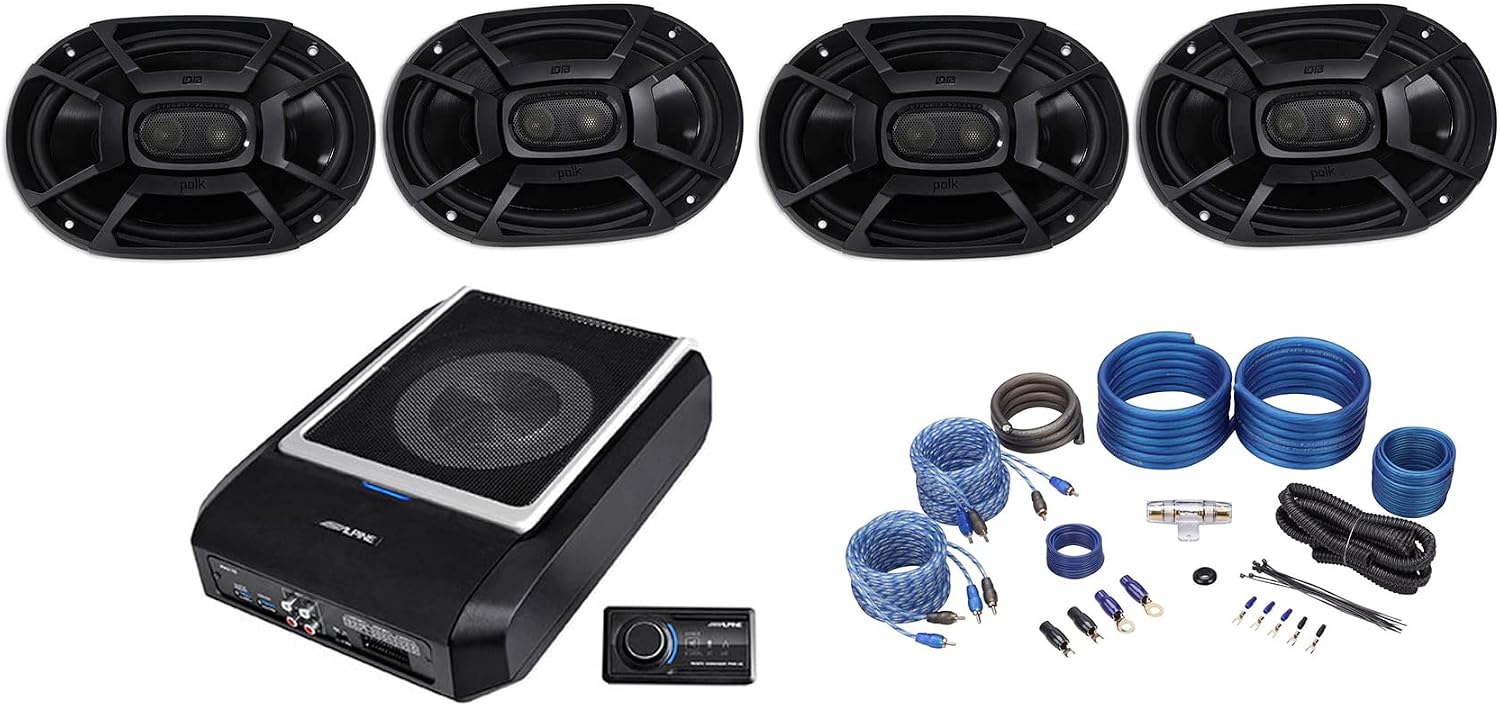 ALPINE PWDX5 Slim UnderSeat Powered Subwoofer+Wire Kit+(4
