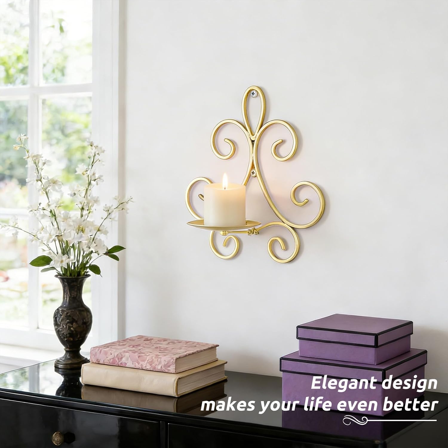 Wall Candle Sconces Set of 2, Metal Wall Candle Holders, Gold, Home Decor image 4