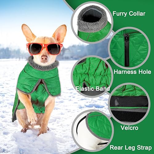 Vista 48 de Fragralley Abrigo de invierno para perro, chaqueta de forro polar reflectante impermeable y resistente al viento con agujero para arnés, chaleco
