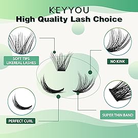 Lash Clusters 96pcs Individual Lashes Y03 D Curl 16mm Cluster Lashes KEYYOU Volume Wispy Lash Extension Soft&Comfortable Easy DIY at Home(Y03 D-16mm)