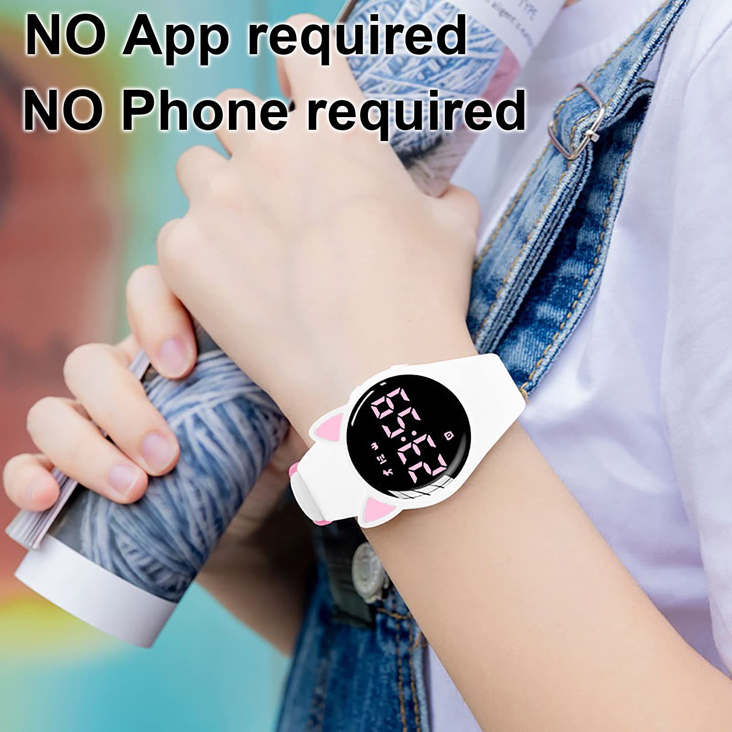 Reloj rastreador de fitness para niños, no necesita aplicación, 1 hora de carga para uso de 20 días, reloj impermeable IP68 para niñas y estudiantes, reloj deportivo con cronómetro, podómetro (blanco y rosa) 4