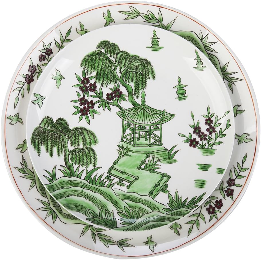 Mightee Ceramic Porcelain 2-Piece Dinnerware Set, Manual Craft with Hand Painted Traditional Chinese Style Pattern -Traditional Chinese willow (liu) Symbol about longevity