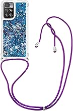IMIRST Étui Cordon Compatible avec Redmi 10 Silicone Liquide Scintillant Coque Kawaii Résistante aux Chocs avec Collier pour Xiaomi Redmi 10. LP Love Blue