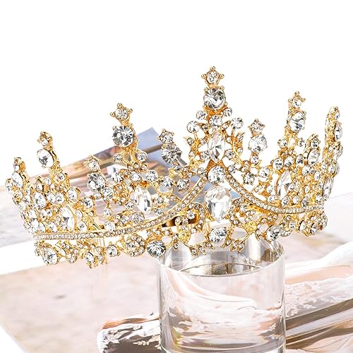 Miniatura 7 de TOBATOBA Corona dorada para mujer, tiara de oro, tiara de cumpleaños, corona de reina, tiara de boda para mujer, tiaras y coronas de cristal,