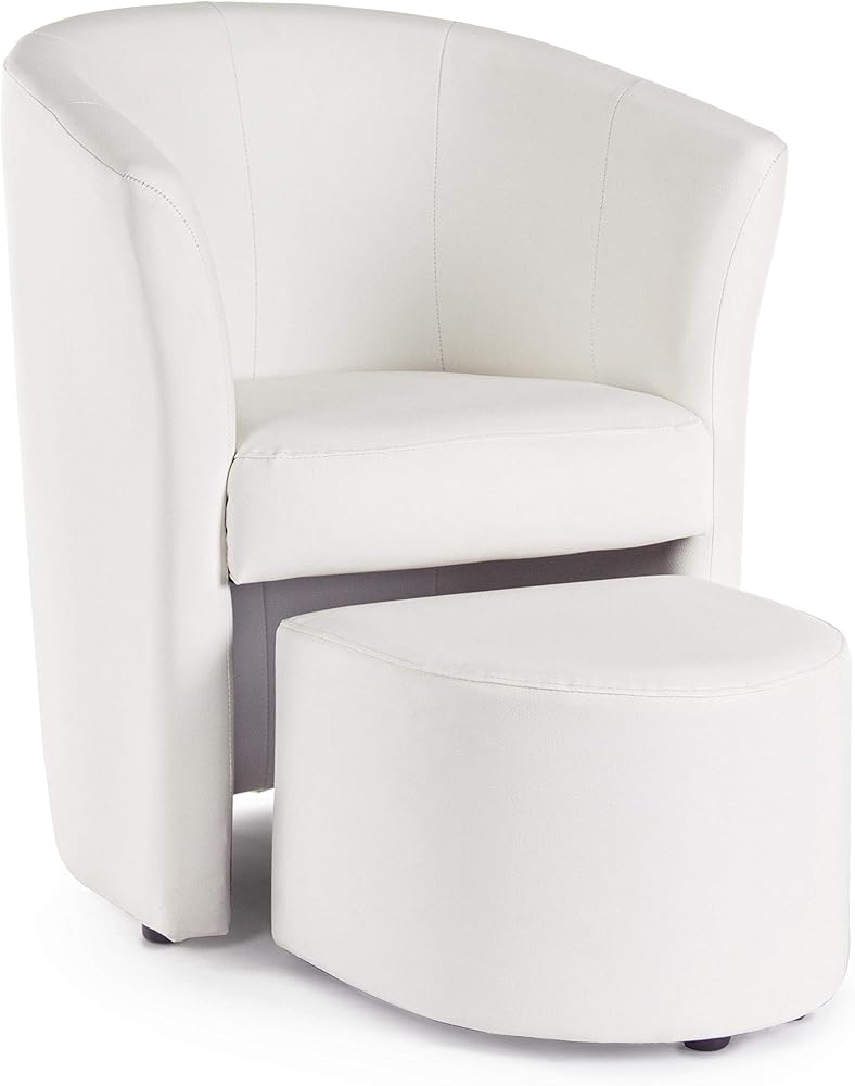 Totò piccinni, poltrona a pozzetto , imbottita, con pouf estraibile,  in ecopelle, bianca W6-SKYR-H4B8C