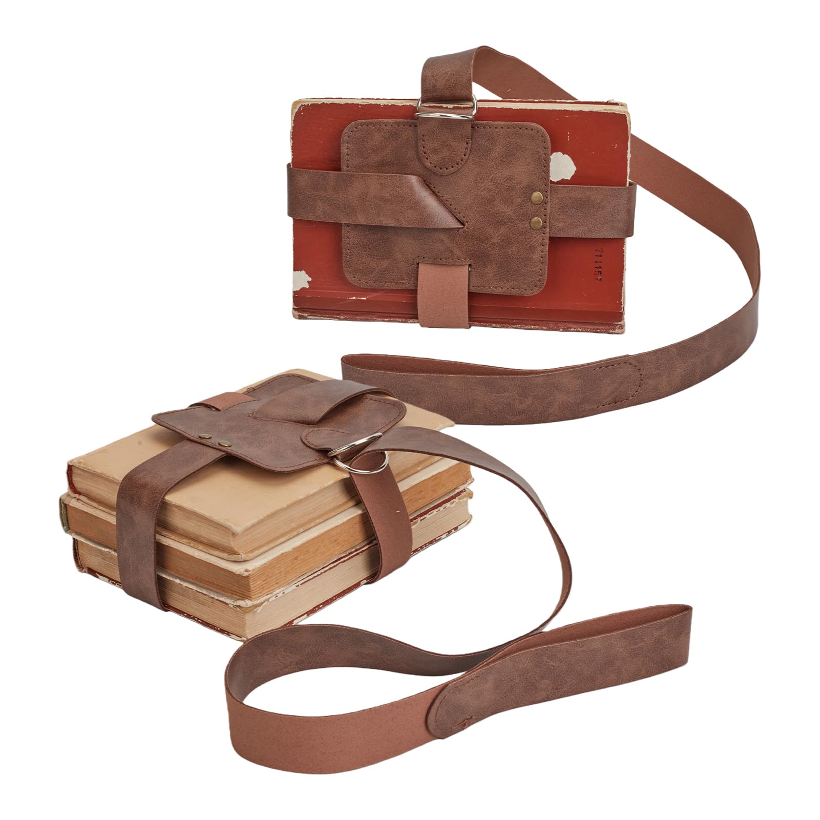 NICENEEDED 2 PCS Adjustable Leather Book Strap Carrier, 145 x 13 cm Book Holster Belt Holder, Renaissance Shoulder Carry for Libraries Reading Lovers